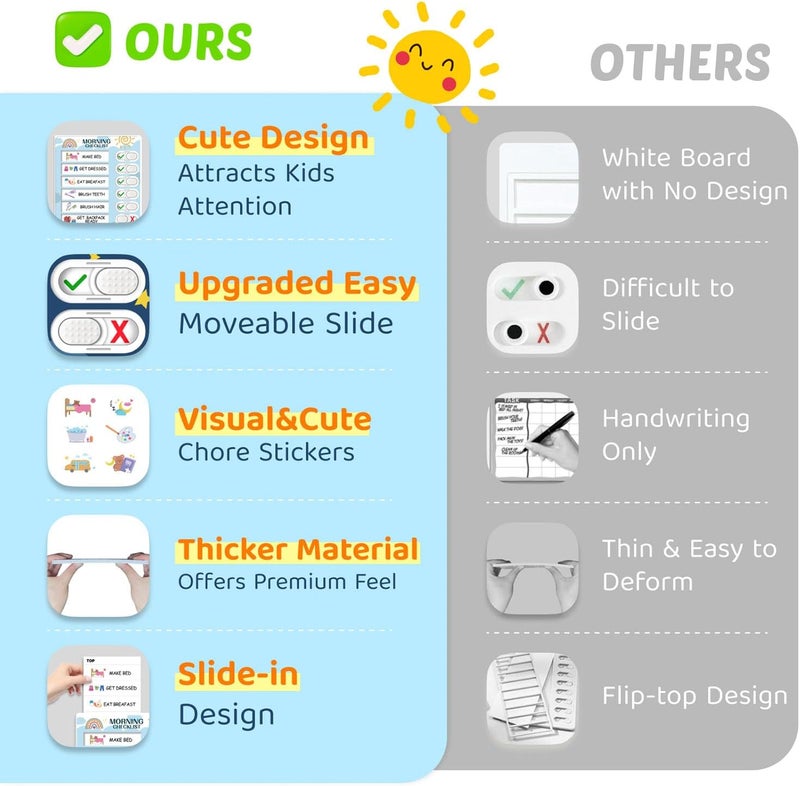 CustomMaster Upgraded Slider 4 in 1 Reward Chart for Kids, Reusable Bedtime/Morning/Daily Routine Chart for Kids, Magnetic Chore Chart for Kids Toddlers, Sticker Chart for Kids Behavior Chart for Kids at Home - Image 4